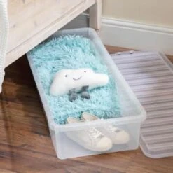 B&M Underbed Storage Box With Lid 55L - Clear -Household Product Store 307321 55l under bed storage box with lid 4