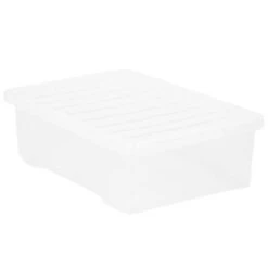 B&M Underbed Clear Storage Box With Lid 32L - Clear -Household Product Store 314173 32l underbed storage box with lid clear