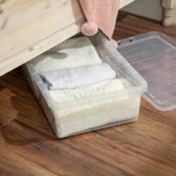 B&M Underbed Clear Storage Box With Lid 32L - Clear -Household Product Store 314173 32l underbed storage box with lid clear 5