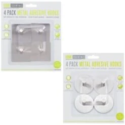 B&M Metal Adhesive Hooks 4pk - Square -Household Product Store 332165 metal hooks 4pk circle