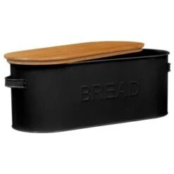 B&M The Organised Kitchen Bread Bin - Black -Household Product Store 334654 russell hobbs oval bread bin with wooden lid grey 71