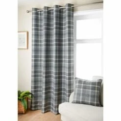 B&M Oakland Traditional Woven Grey Check Curtains 66 X 90"