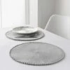 B&M Grey Round Pom Pom Placemats 4pk 2 B&M Grey Round Pom Pom Placemats 4pk -Household Product Store 355688 4pk grey round placemats with pom poms
