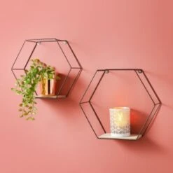 B&M Tromso Hexagon Shelf Set 2pk - Black