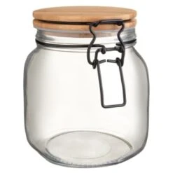 B&M Large Bamboo Clip Lock Glass Jar