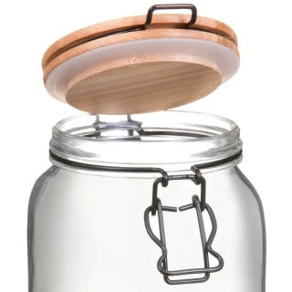 B&M Large Bamboo Clip Lock Glass Jar 4 B&M Large Bamboo Clip Lock Glass Jar - Image 2
