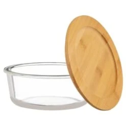B&M Round Glass Food Containers With Bamboo Lid 2pk -Household Product Store 376822 2 round glass food containers