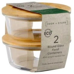 B&M Round Glass Food Containers With Bamboo Lid 2pk -Household Product Store 376822 2 round glass food containers 5