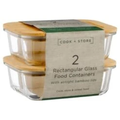 B&M Rectangular Glass Food Containers With Bamboo Lids 2pk 11 B&M Rectangular Glass Food Containers With Bamboo Lids 2pk -Household Product Store 376824 2pk regular glass food containers1