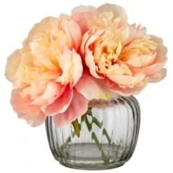 B&M Peony In Ribbed Glass Vase