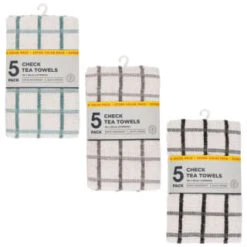 B&M Essentials Check Tea Towels - Black 5pk -Household Product Store 380235 5pk check tea towels main