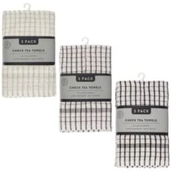 B&M Check Tea Towels - Black 3pk -Household Product Store 380305 380307 380309 3pk check tea towels main