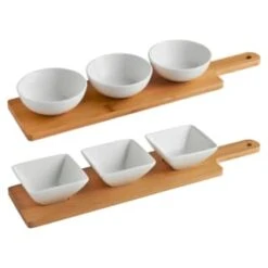 B&M Set Of 3 Serving Bowls With Bamboo Tray - Square 12 B&M Set Of 3 Serving Bowls With Bamboo Tray - Square -Household Product Store 380368 3pk serving boards with bamboo tray main