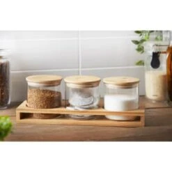 B&M Natural Home Glass Jars In Bamboo Stand 3pk 14 B&M Natural Home Glass Jars In Bamboo Stand 3pk -Household Product Store 380530 3pk natural home glass jars in bamboo stand 2