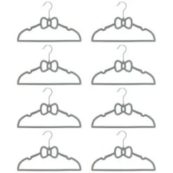 B&M Children's Non-Slip Hangers 8pk - Grey -Household Product Store 383693 8pk childrens hangers grey bow