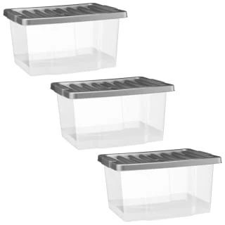 B&M Clear Storage Boxes With Lids 3pk 20L 4 B&M Clear Storage Boxes With Lids 3pk 20L - Image 2