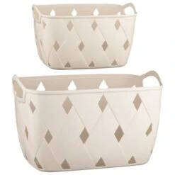 Diamond Embossed Cream Storage Basket - Medium -Household Product Store 384959 384968 diamond embossed storage basket cream group 1
