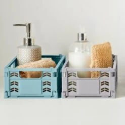 Mini Stacking Fold Flat Crate 22.2 X 15 X 8.7cm - Cream 12 Mini Stacking Fold Flat Crate 22.2 X 15 X 8.7cm - Cream -Household Product Store 384980 384981 384982 home essebtials mini stacking fold flat crate main