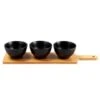 B&M Wooden Serve Board With Black Dip Bowls -Household Product Store 390356 set of 3 black dip bowls