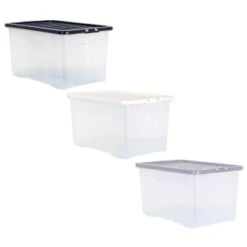 B&M Large Clear Storage Box With Lid 60L - Black -Household Product Store 391386 clear 60 litre box with lid group