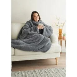 Home Essentials Teddy TV Blanket - Charcoal -Household Product Store 393425 home essentials teddy tv blanket charcoal