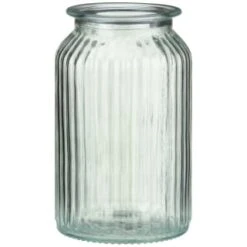 B&M Large Ribbed Glass Jar With Wooden Lid -Household Product Store 394426 ribbed glass jar with wooden lid large 3