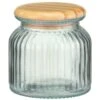 B&M Small Ribbed Glass Jar With Wooden Lid -Household Product Store 394427 ribbed glass jar with wooden lid small 2