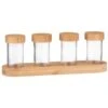 B&M Set Of 4 Glass Spice Jars With Bamboo Wood Base 1 B&M Set Of 4 Glass Spice Jars With Bamboo Wood Base -Household Product Store 394437 set of 4 glass spice jars with bamboo wood lid and base