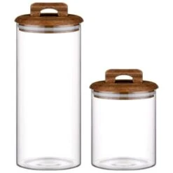 B&M Small Glass Jar With Acacia Wood Lid 9 B&M Small Glass Jar With Acacia Wood Lid -Household Product Store 394438 394439 glass canister with acacia wood group