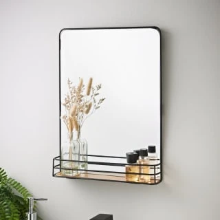 B&M Black Mirror With Wooden Shelf 3 B&M Black Mirror With Wooden Shelf
